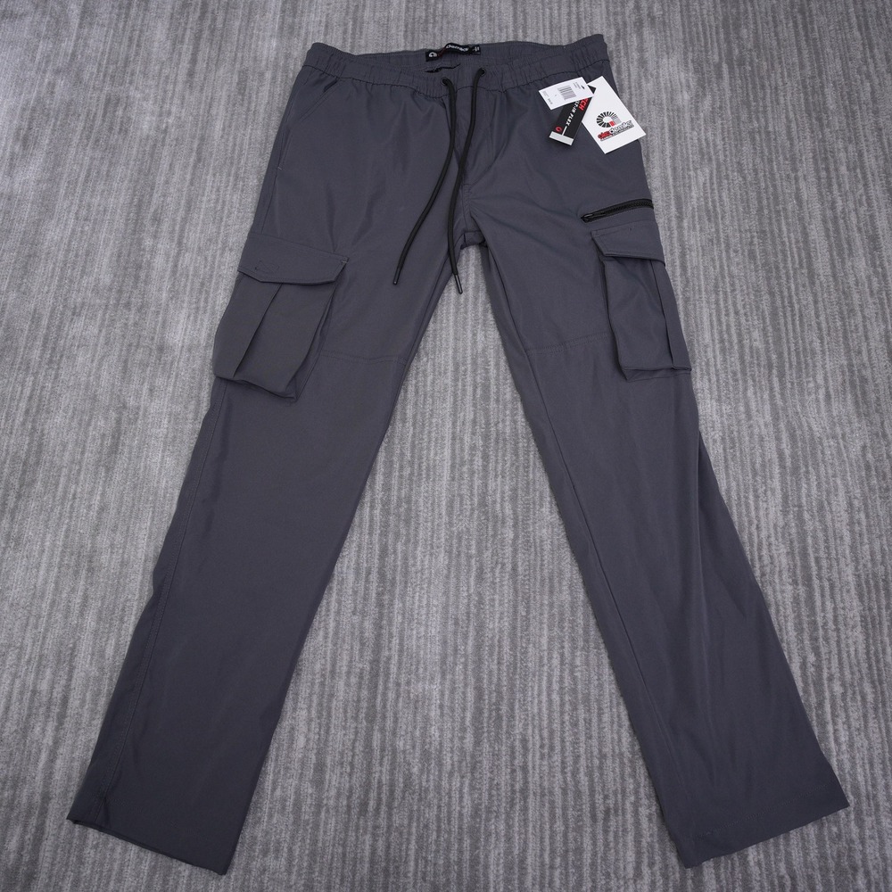 Akademiks Mens‎ Tech Cargo Pants Charcoal Gray Jogger Flex Large New 36x31